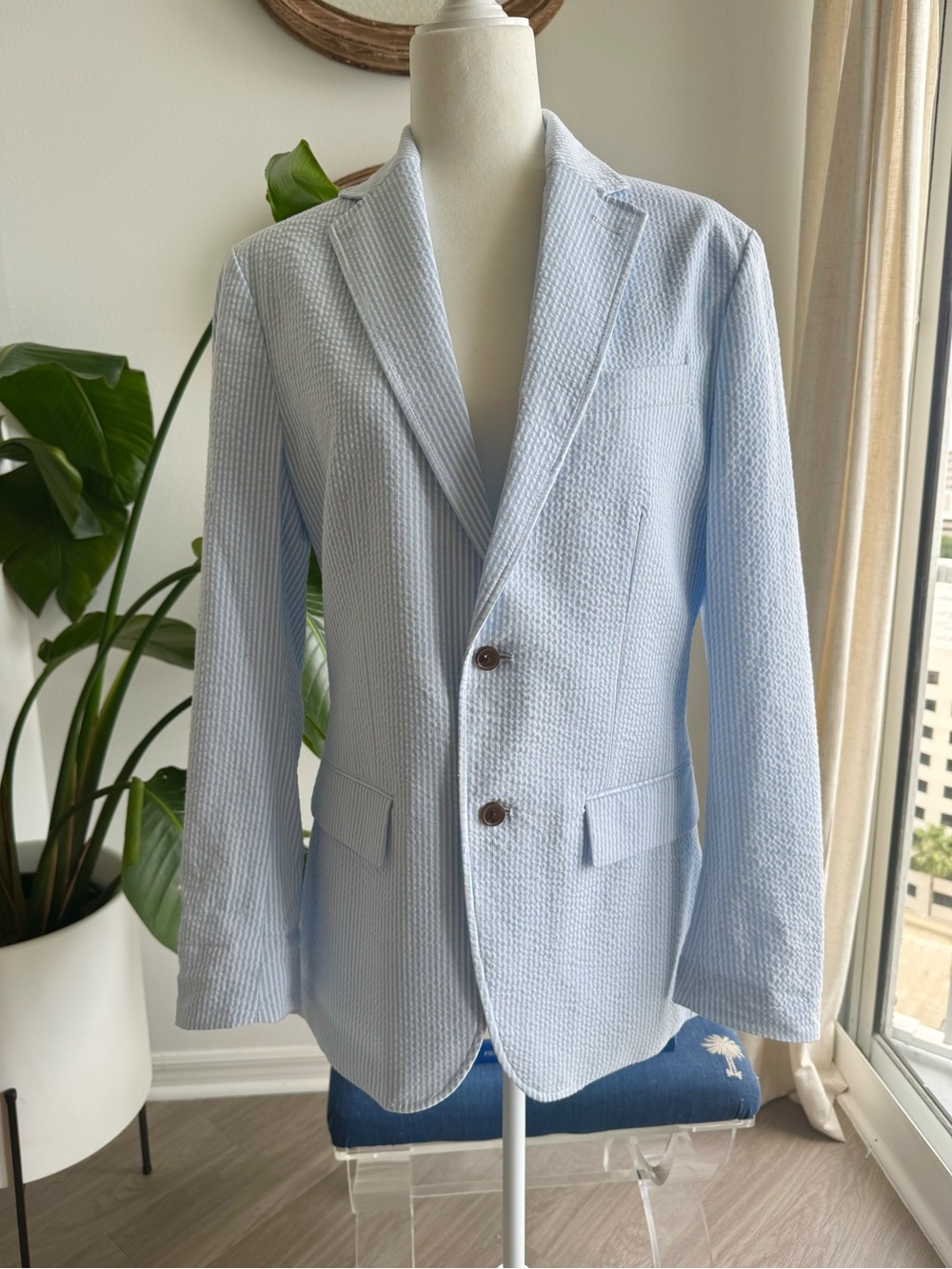 Club Room Light Blue Seersucker blazer-men’s small/ women’s medium NWOT💙🤍